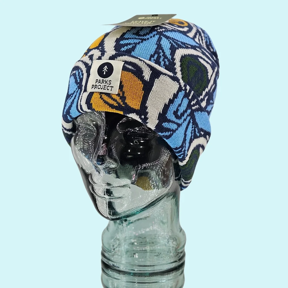 Parks Project Hat Beanie Wonderland Blue Yellow Knit Recycled Colorful Outdoor